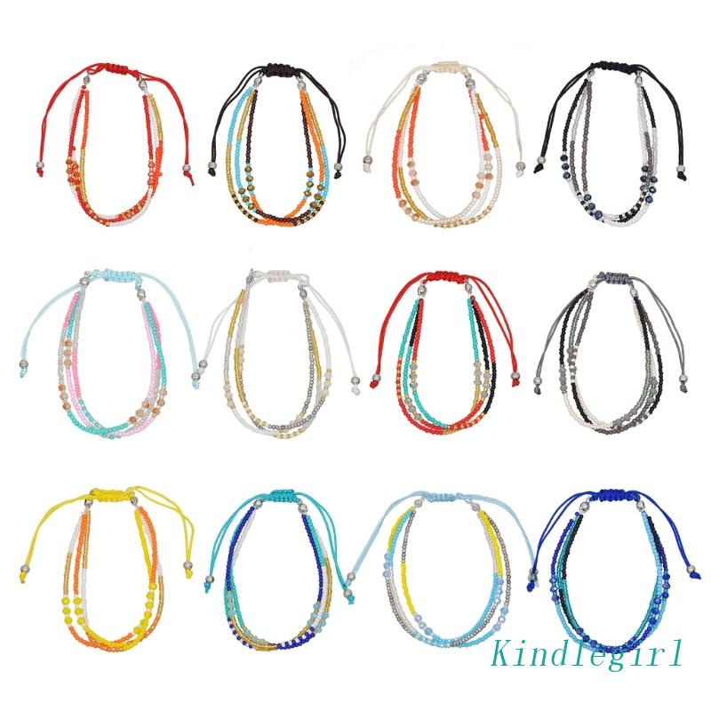 Vòng Tay Dây Bện Xỏ Hạt Pha Lê Nhiều Màu Phong Cách Bohemian