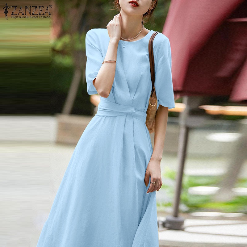 Đầm xếp ly ZANZEA tay ngắn thanh lịch hợp thời trang cho nữ