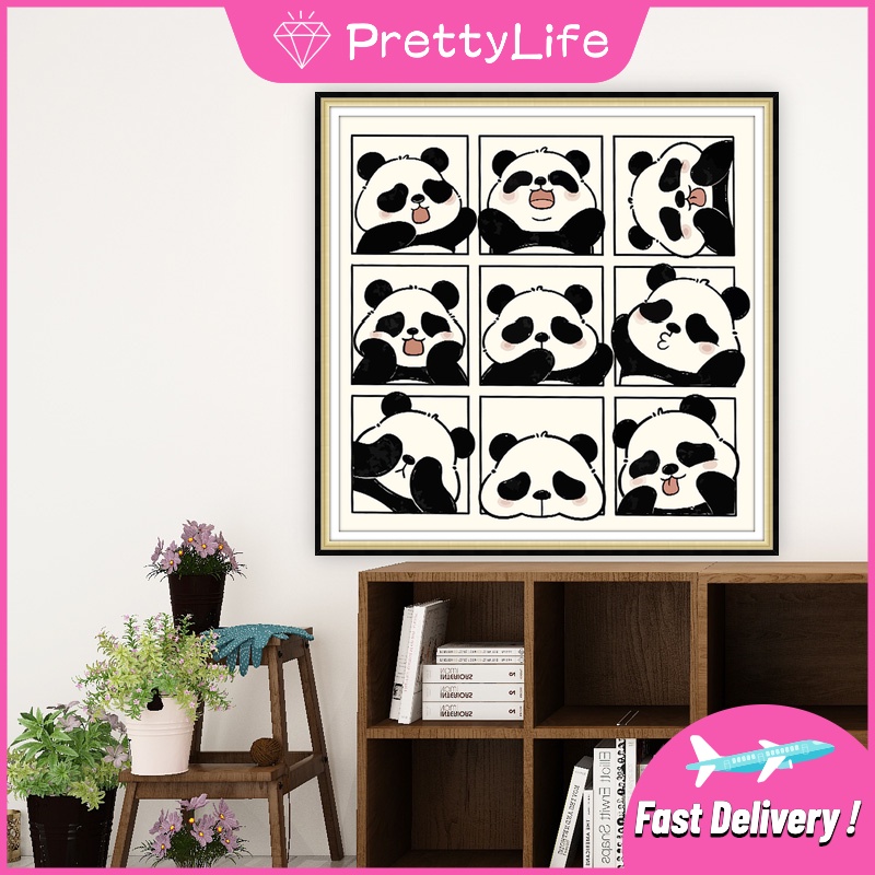 Bộ Tranh Đính Đá 5D Tự Làm Hình Gấu Trúc Hoạt Hình Dễ Thương Treo Trang Trí Tường