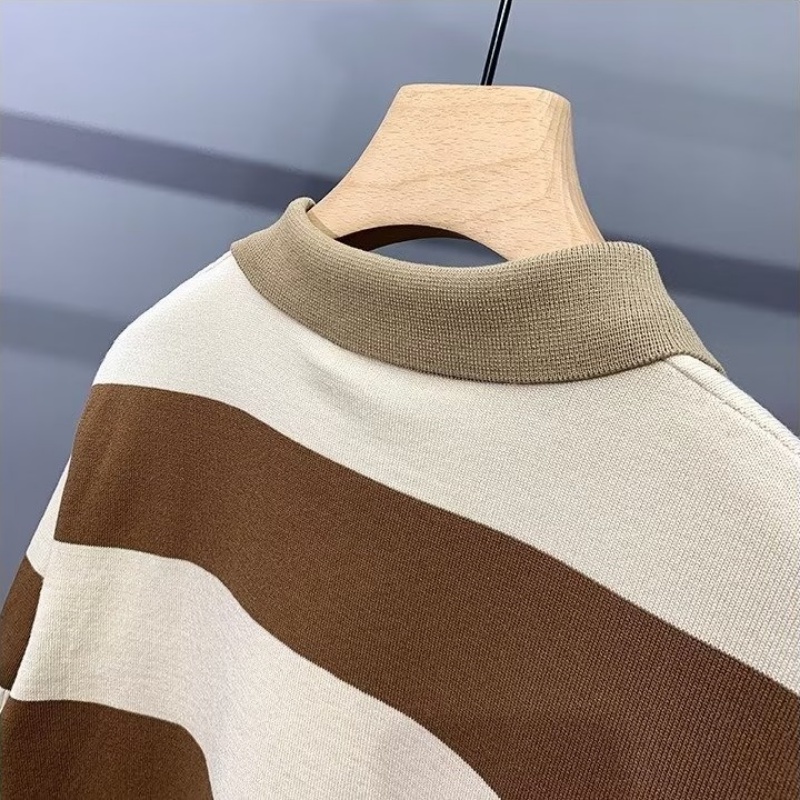 Áo Thun polo Dệt Kim Tay Ngắn Dáng Rộng Họa Tiết Kẻ Sọc Thời Trang Mùa Hè Cho Nam