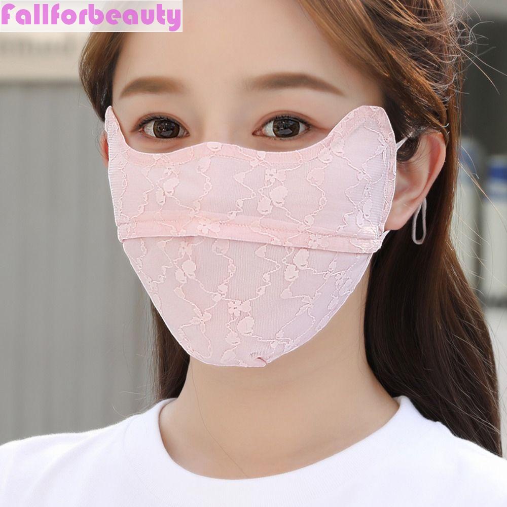 Khẩu Trang Chống Nắng Bằng Lụa Lạnh Phối Ren Thời Trang Mùa Hè Cho Nữ