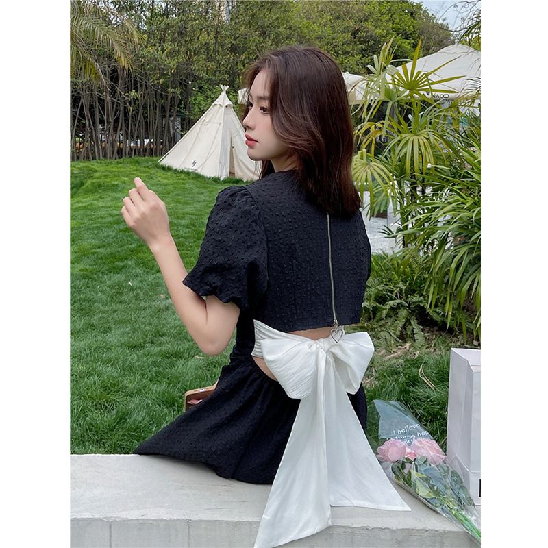 COZOK Đầm Ngắn Tay Thắt Nơ Sau Lưng Thời Trang Gợi Cảm Cho Nữ