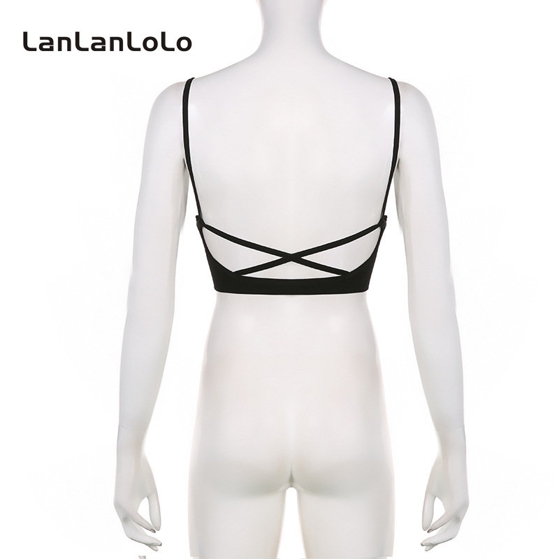 Áo hai dây LanLanLoLo cổ V hở lưng màu trơn quyến rũ thời trang 2023 cho nữ