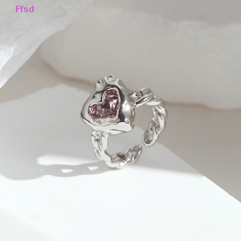 Nhẫn Mặt Trái Tim Đính Đá Pha Lê Hồng Phong Cách Harajuku 90s EMO Y2K Thời Trang Cho Nữ