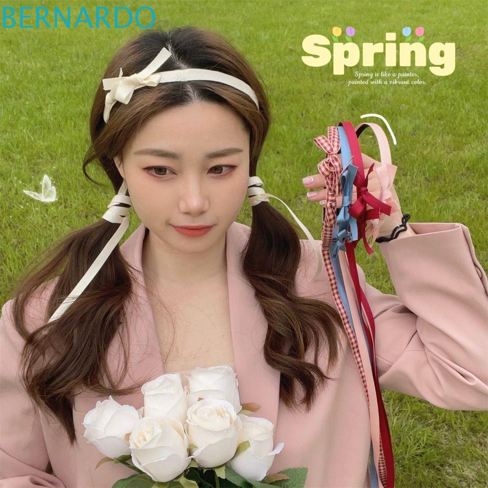 Băng Đô Cài Tóc Đính Nơ Họa Tiết Kẻ Sọc Phối Tua Rua Phong Cách Pháp Chống Trượt Cho Nữ