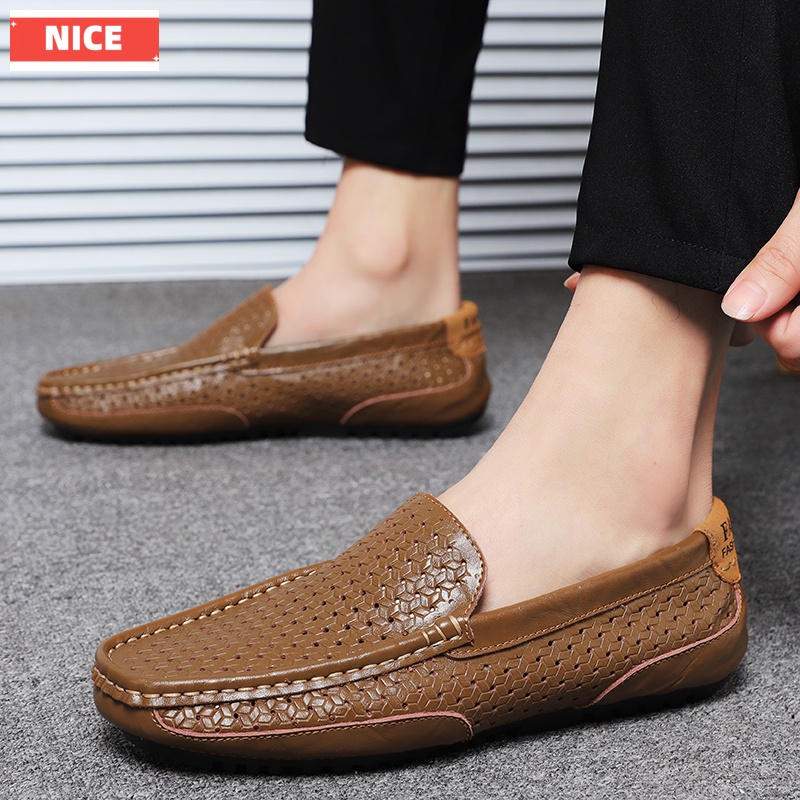 Giày Lười Chất Liệu Da Thật Thoáng Khí size Lớn 38-47 Cho Nam