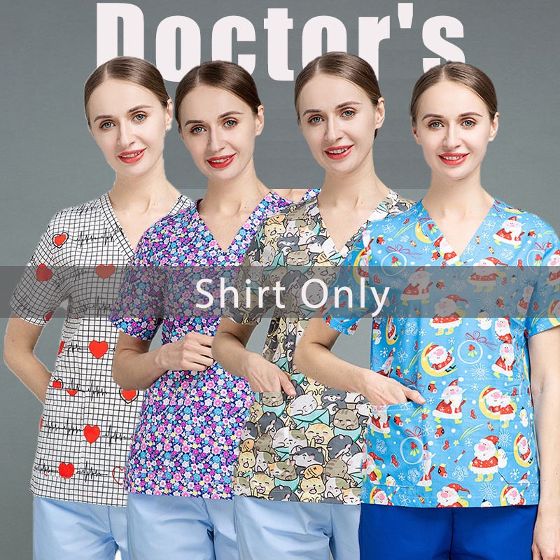 Bộ Đồng Phục Phẫu Thuật Ngắn Tay Vải Cotton Mỏng In Hoạt Hình Thời Trang Mùa Hè Cho Nam Và Nữ