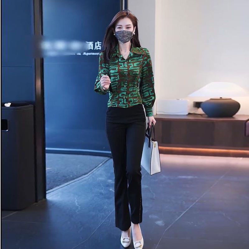 Áo Sơ Mi Tay Dài Kẻ Sọc In Chữ Thời Trang Công Sở Cho Bạn Gái