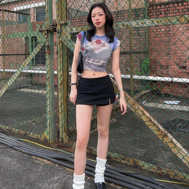 Áo Sơ Mi Tay Ngắn Phối Lưới Xuyên Thấu Phong Cách Hàn Quốc Thời Trang Mùa Hè Cho Nữ Y2k 2023 Cr