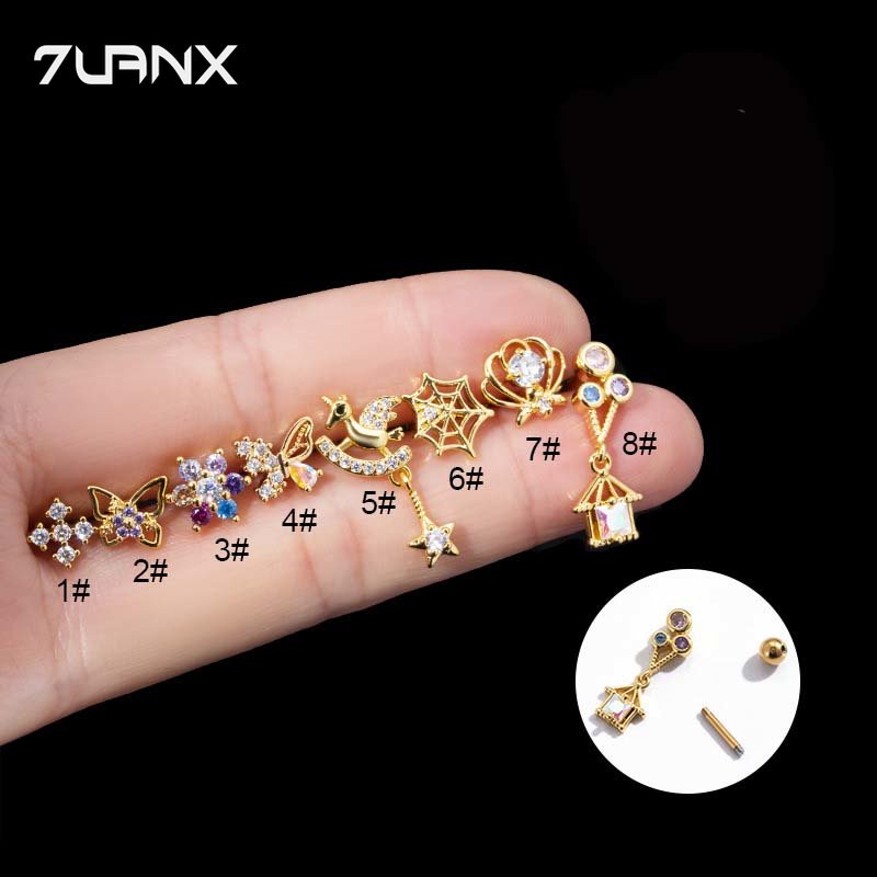 7uanX 1 Bông Tai Hình Hoa Bướm Bằng Thép Không Gỉ 16Gauge