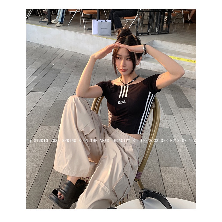 COZOK Áo Thun Tay Ngắn Dáng Ôm In Chữ Thời Trang Quyến Rũ Cho Nữ