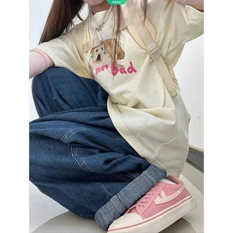 Áo Thun Tay Ngắn Dáng Rộng In Họa Tiết Chú Cún Thời Trang Mùa Hè Hàn Quốc Mới 2023