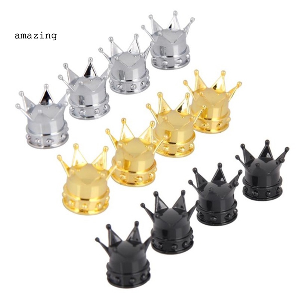 Bộ 4 Nắp Van Khí Chống Bụi Hình Vương Miện Thông Dụng Cho Bánh Xe Hơi Xe Tải