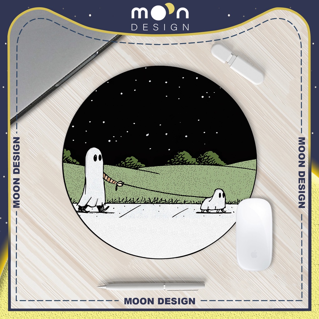 Miếng Lót Chuột Gaming in hình Hồn Ma Dắt Cún Ma Đi Dạo Pad Decor bàn làm việc size Tròn 25/35/21x26/25x31
