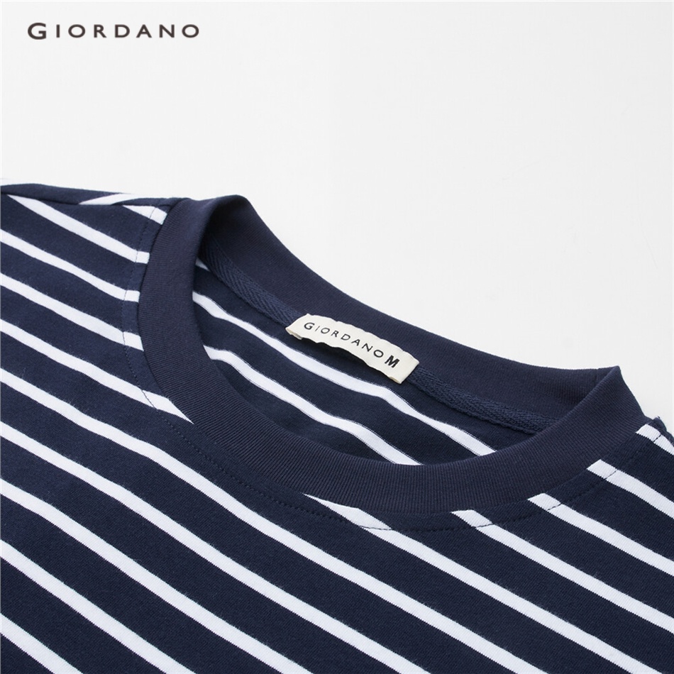Áo thun GIORDANO 18323616 tay ngắn kẻ sọc thêu họa tiết nhỏ cho nữ