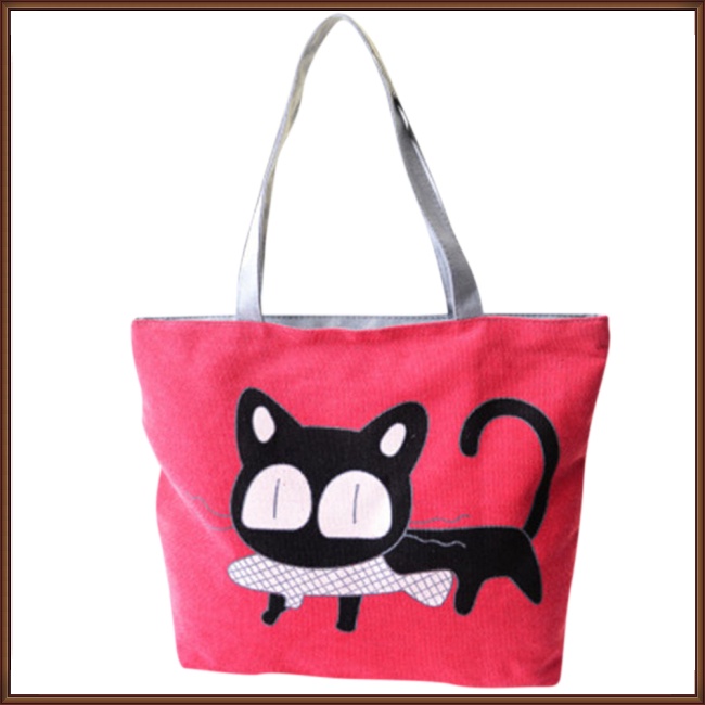 Túi Xách Đeo Vai Bằng Vải Bạt Hình Mèo Dễ Thương Cho Nữ