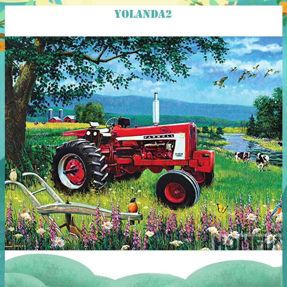 Tranh Đính Đá Kim Cương Toàn Bộ 5D DIY Hình Xe Tải Màu Đỏ