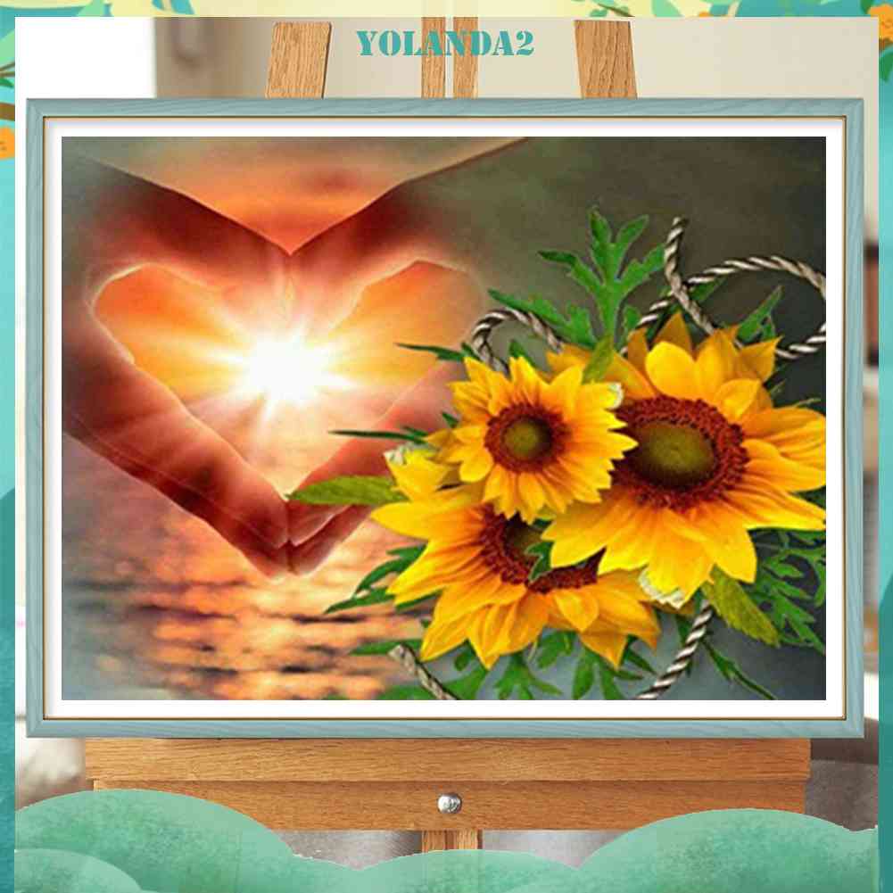 Tranh Đính Đá Kim Cương Toàn Bộ 5D DIY Hình Cử Chỉ Trái Tim Hoa Hướng Dương