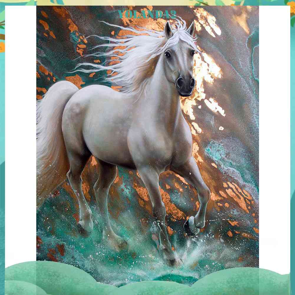 Bộ Tranh Đính Đá 5D Toàn Diện Họa Tiết Ngựa Trắng Độc Đáo DIY Dùng Trang Trí Nhà Cửa