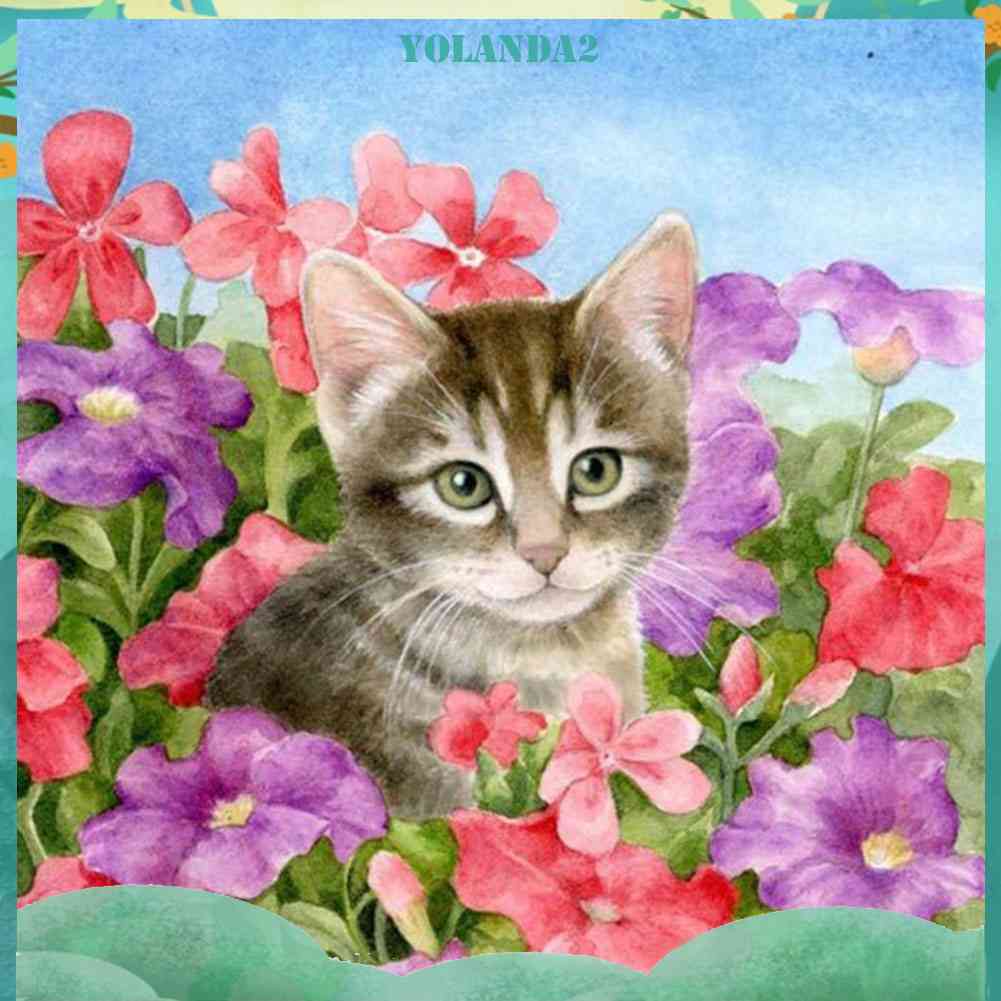 Tranh Đính Đá Kim Cương Toàn Bộ 5D DIY Hình Vẽ Mèo Floriferous