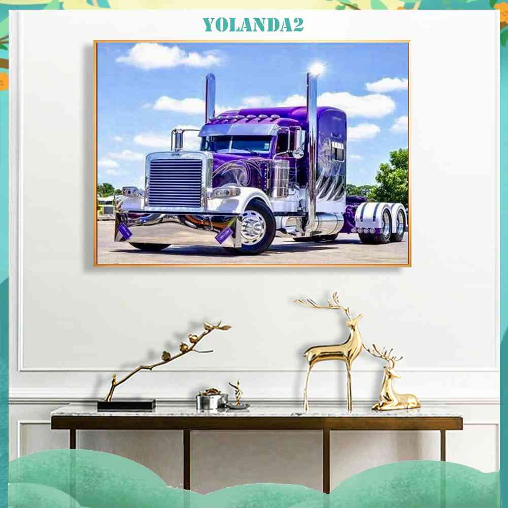 Tranh Đính Đá Kim Cương Toàn Bộ Hình Xe Nông Trại Màu Tím