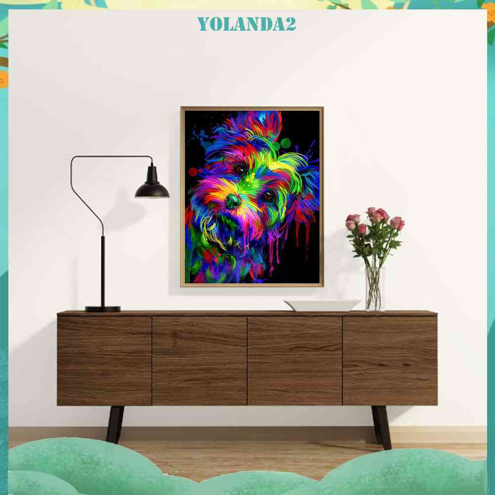 Bộ Tranh Đính Đá Treo Tường Trang Trí Toàn Diện Họa Tiết Chó Terrier Nhiều Màu