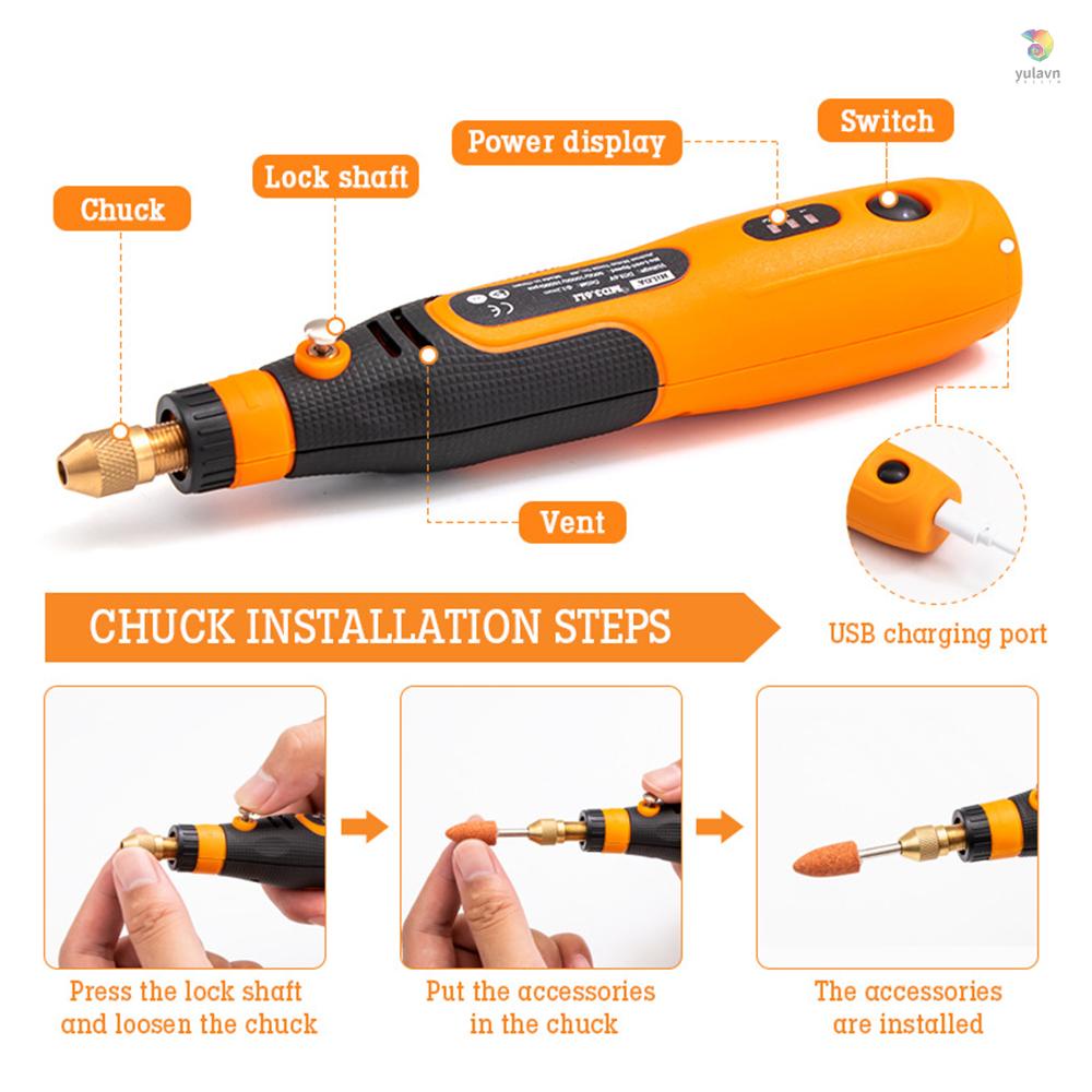 Bộ 46 Bút Khoan Điện Mini 3.6V Sạc USB 3 Tốc Độ Kèm Nhiều Thiết Bị Cài Đặt Cho Máy Mài Khắc