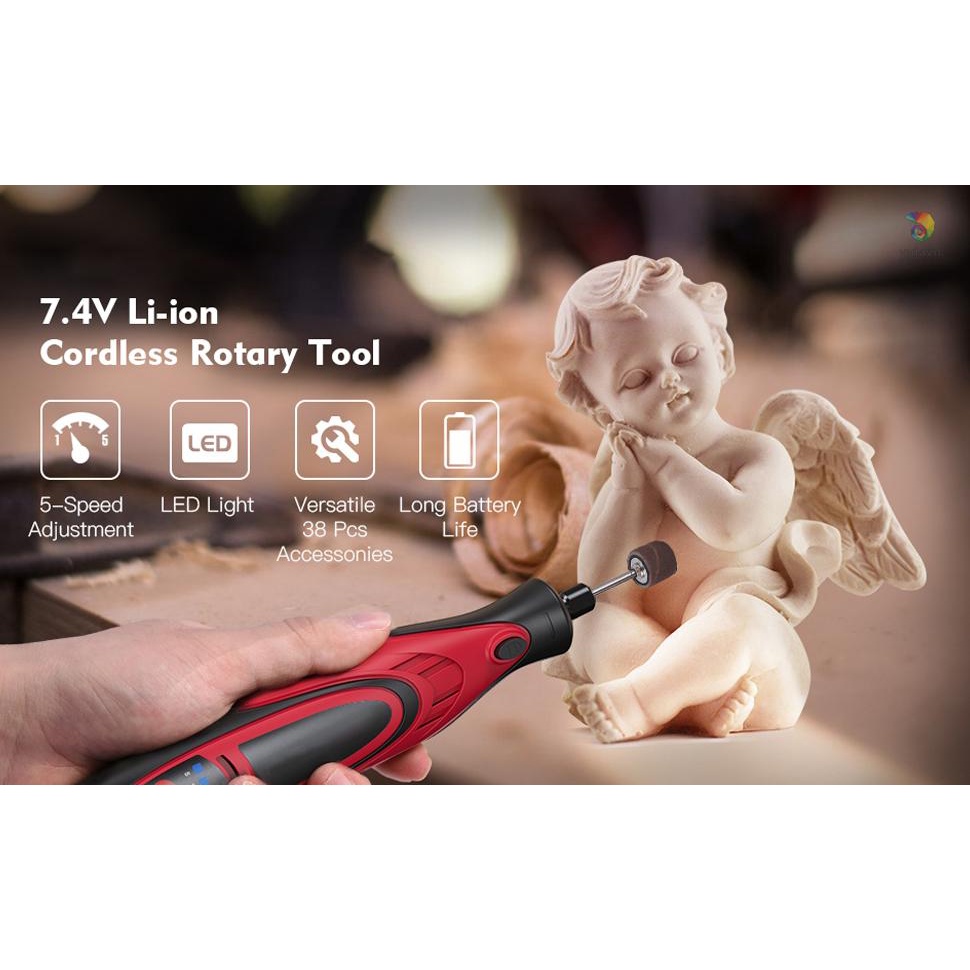 Bộ Dụng Cụ Xoay Không Dây 7.4V Mini Đa Năng Với 5 Tốc Độ Khác Nhau 5000-25000rpm 4 LED Và 38 Đèn LED Để Chạm Khắc