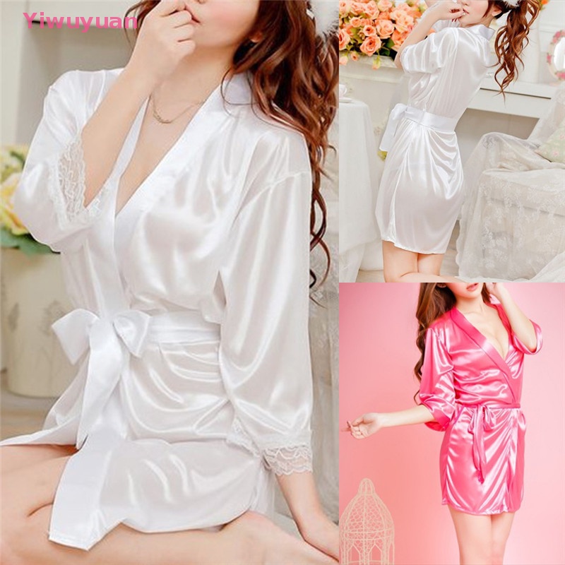 < Yiwuyuan > Áo Choàng Tắm Phối Ren Gợi Cảm Cho Cô Dâu Mới