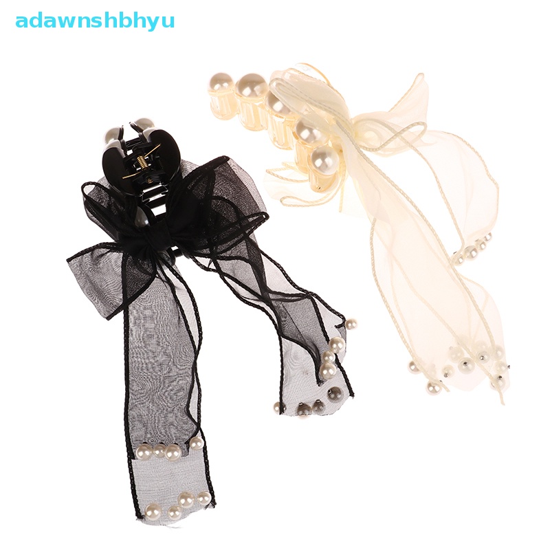 Kẹp Tóc Nơ Đính Ngọc Trai Giả Màu Đen Thời Trang