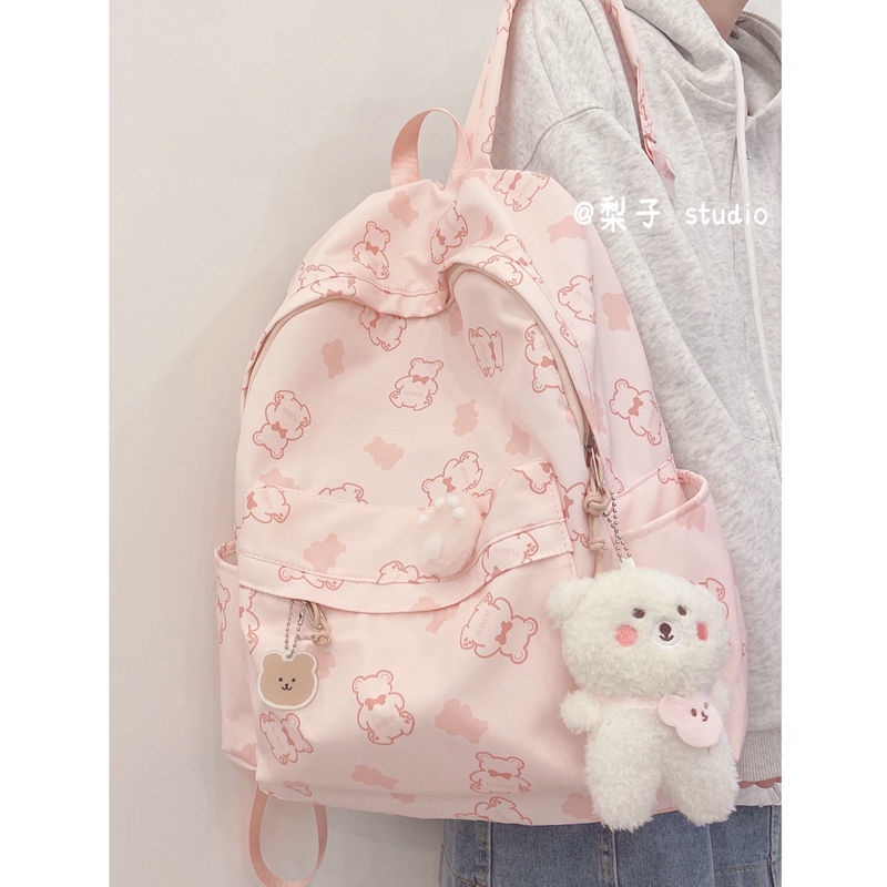 Ba lô in hình gấu in Hàn Quốc phong cách Harajuku Ba lô nữ mềm phù hợp với tất cả các cặp đi học Nhật Bản Ba lô bé gái