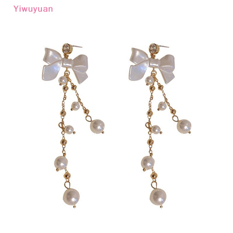 < Yiwuyuan > Khuyên Tai Dáng Dài Đính Ngọc Trai Kim Loại Phong Cách retro Mới