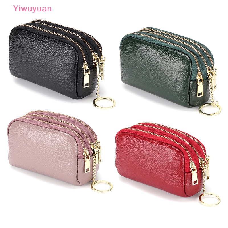 < Yiwuyuan > Ví Da Thật Đựng Chìa Khóa Xe Hơi Thời Trang Có Ba Khóa Kéo Sắp Xếp Gọn Gàng
