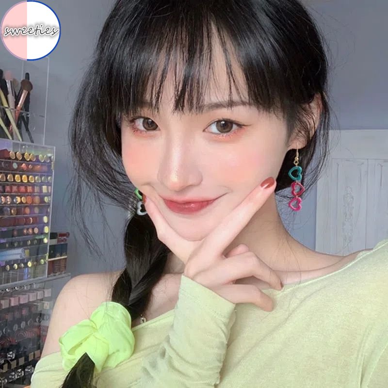 Bông Tai Mạ Bạc 925 Hình Trái Tim Màu Sắc Ngọt Ngào Cho Nữ