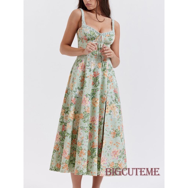 Đầm Midi Hai Dây Cổ Khoét Sâu In Họa Tiết Hoa Thời Trang Mùa Hè Cho Nữ
