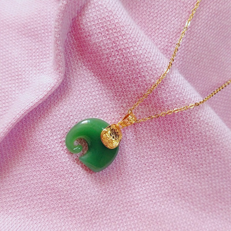 Vòng cổ Thép Titan Mặt Hình Chú Voi Đính Đá Ngọc Bích Thời Trang