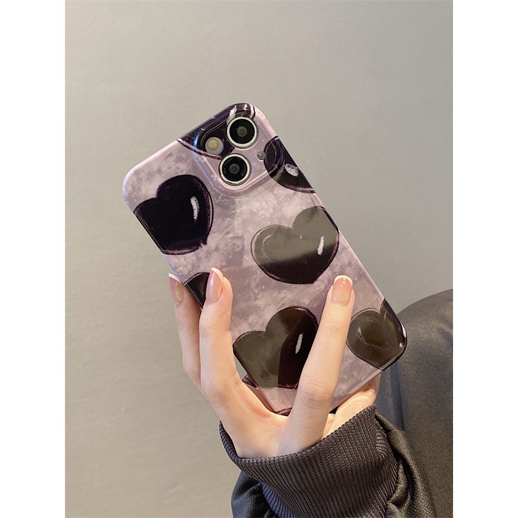 Ốp Điện Thoại Cứng Siêu Mỏng Màu Đen Họa Tiết Trái Tim Kiểu Retro Cho iPhone13max714pro11 8p