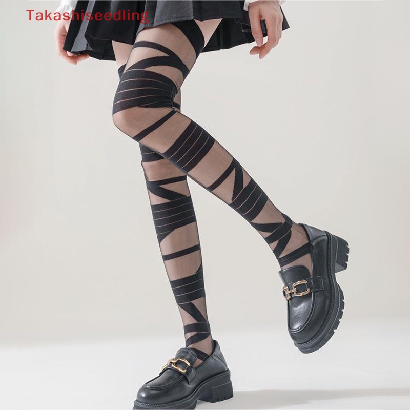 1 Đôi Tất Len Trắng Trong Suốt Dài Đến Đầu Gối Phối Dây Đan Chéo Kiểu Harajuku Nhật Bản Thời Trang Mùa Hè Cho Nữ