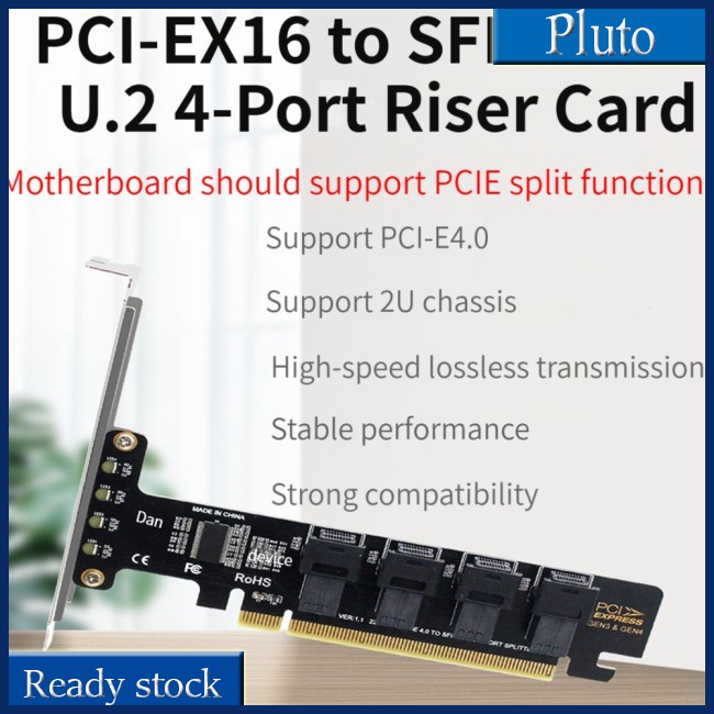 Thẻ Mở Rộng Pcie X16 Sang 4 Cổng U.2 Nvme Sff-8643 Sff-8639 Pci-e 4.0 T3eb Có Đèn Led