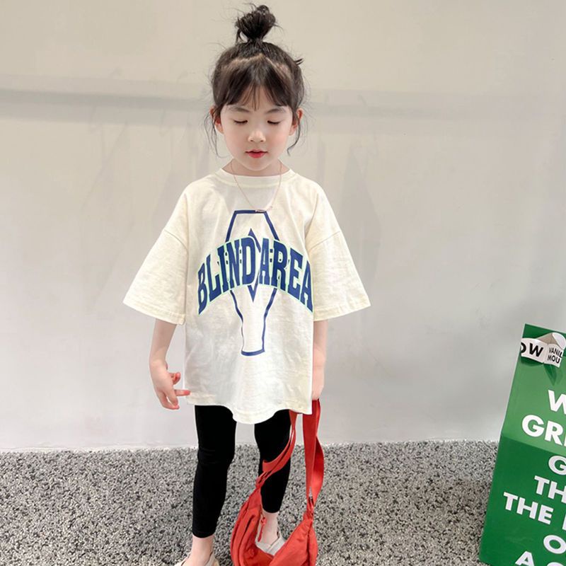 Áo Thun Cotton Tay Ngắn In Chữ Phong Cách Hàn Quốc Thời Trang Mùa Hè 2023 Cho Bé Gái