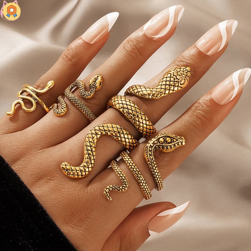 Set 4 Nhẫn Đeo Khớp Ngón Tay Hình Rắn Vintage Có Thể Điều Chỉnh Cho Thanh Thiếu Niên / Bò Sát / Vàng / Bạc Phong Cách Punk Goth