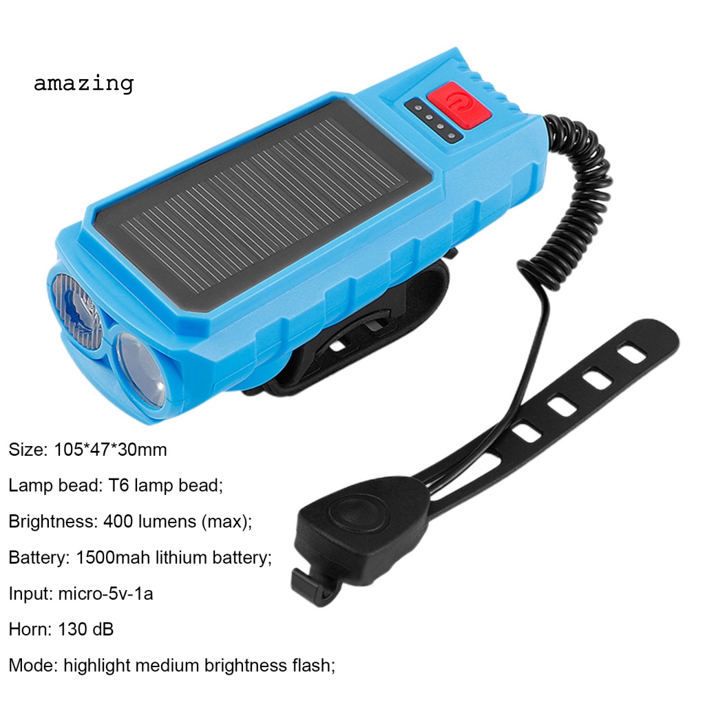 Đèn Pha Sử Dụng Năng Lượng Mặt Trời Chống Thấm Nước 400 Lumens Gắn Phía Trước Xe Đạp