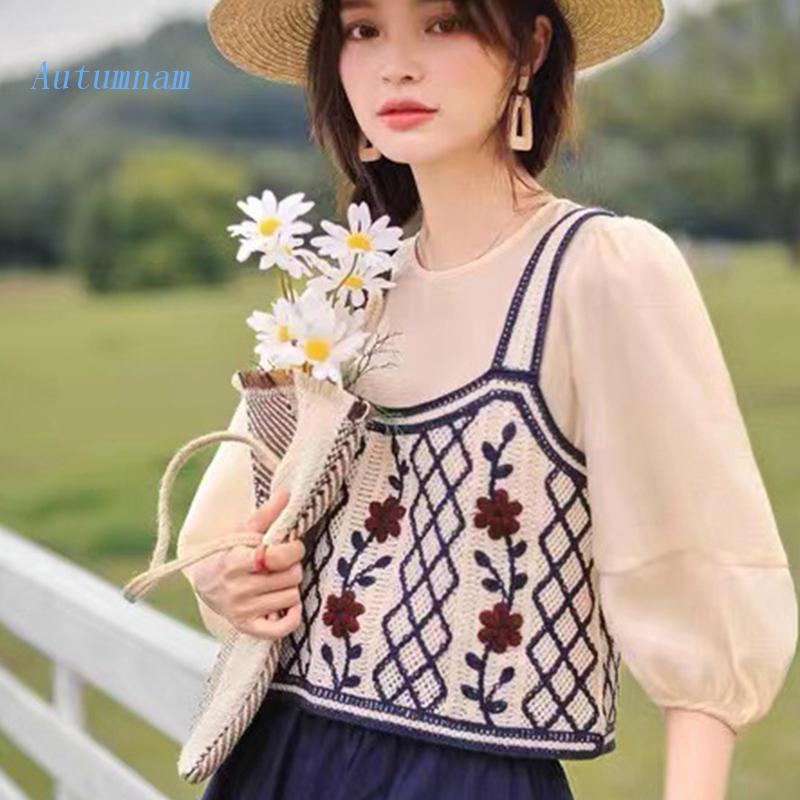 Áo Len Không Tay Họa Tiết Thêu Hoa Thời Trang Cho Nữ