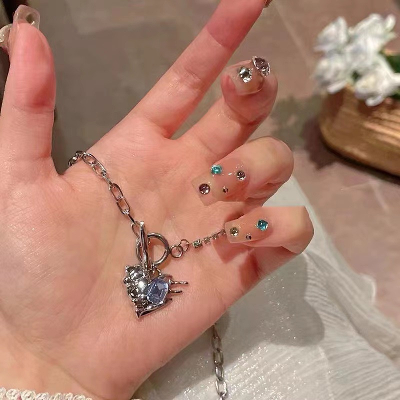 Dây Chuyền Mặt Trái Tim Đính Đá Zircon Xanh Dương Phong Cách Cá Tính Cho Nữ