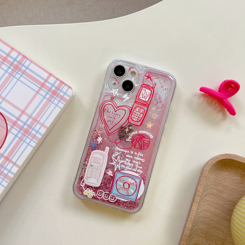 Ốp Điện Thoại TPU Dẻo Họa Tiết Hoạt Hình Có Nước Kim Tuyến Lấp Lánh Cho iPhone11 12 13 14 Pro Max