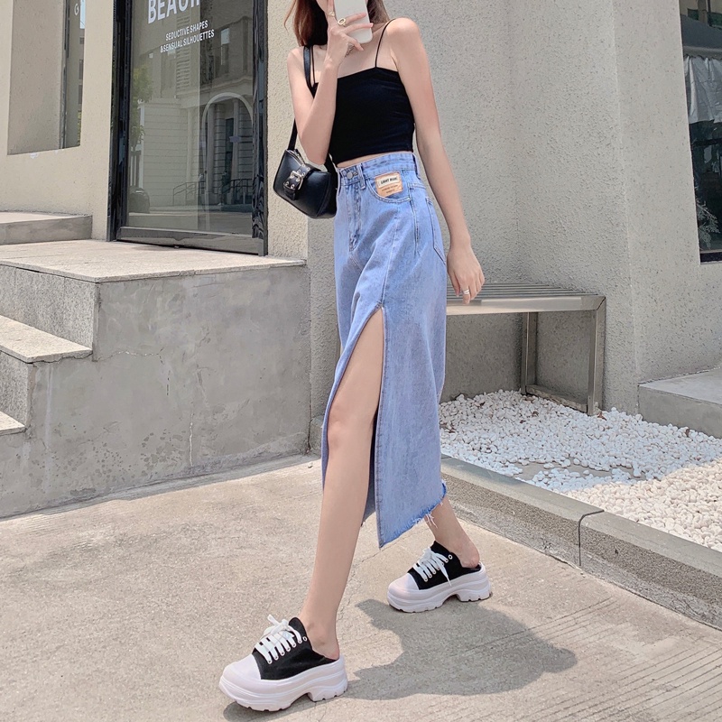 Chân váy jean lưng cao dáng dài nữ Chân váy bò dài xẻ tà đi làm đi chơi dự tiệc đầm ôm body công sở mùa hè