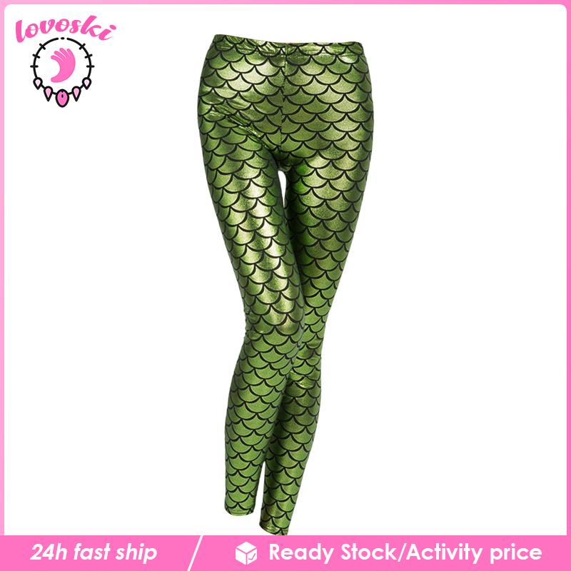 [Lovoski] Quần Legging Dáng Ôm Eo Cao Họa Tiết Vảy Cá Cho Nữ Biểu Diễn Sân Khấu