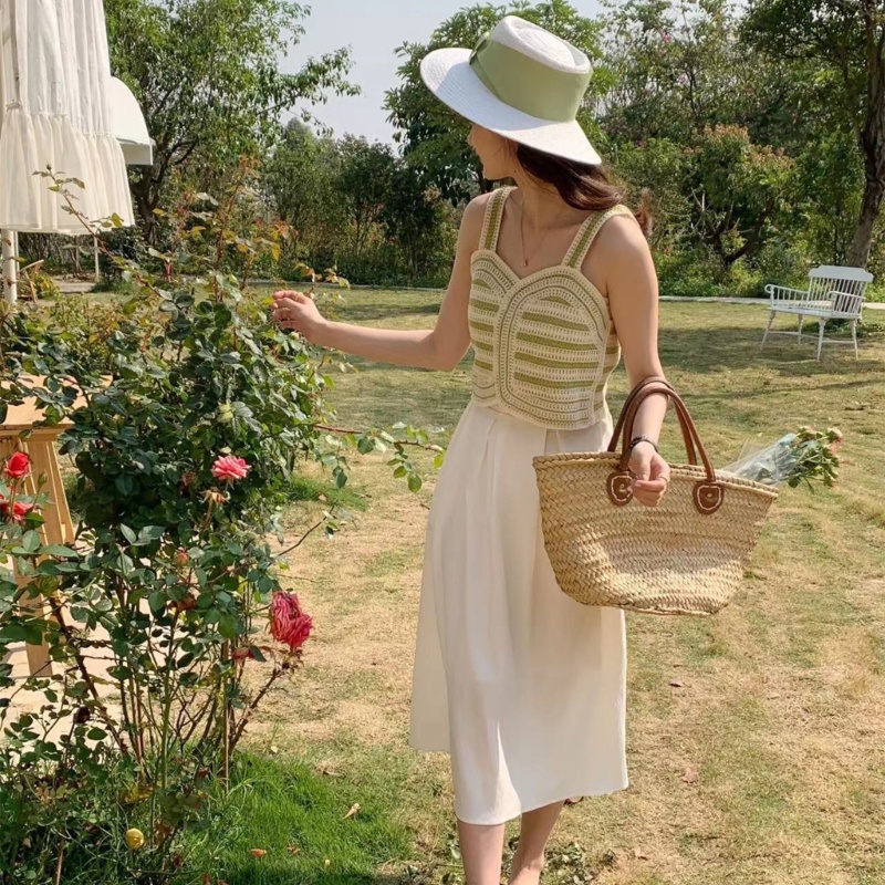 Áo Croptop Dệt Kim Sát Nách Khoét Lỗ Thời Trang Mùa Hè Cho Nữ