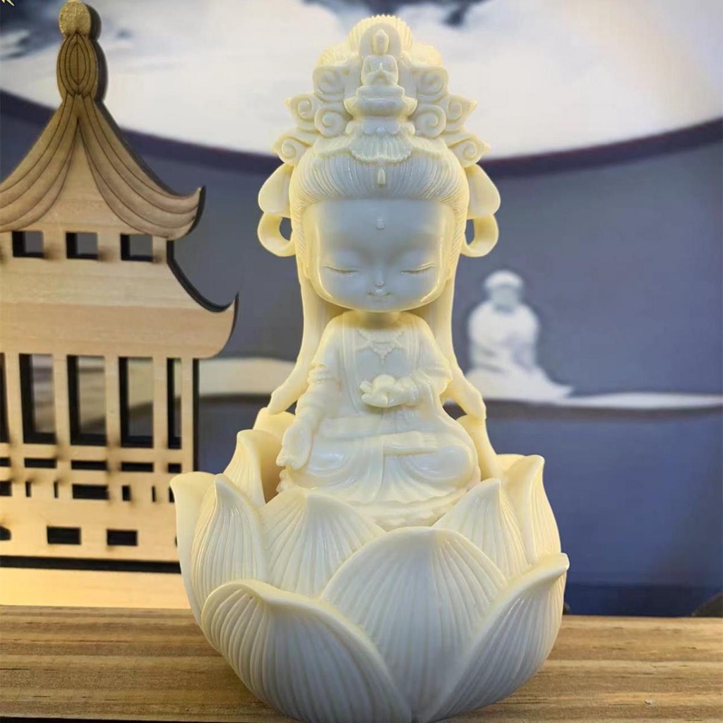 Tượng Phật Guanyin Bodhisattva Phiên Bản Q Trái Cây Dễ Thương Trang Trí Xe Hơi