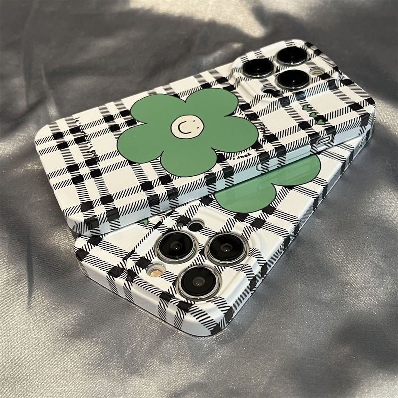 Ốp Điện Thoại Cứng Họa Tiết Bông Hoa Mặt Cười Màu Xanh Lá Xinh Xắn Cho Iphone12 XR 11max 14Pro RK8L
